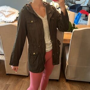 YMI Green Utility Jacket with Hood and Adjustable Waist